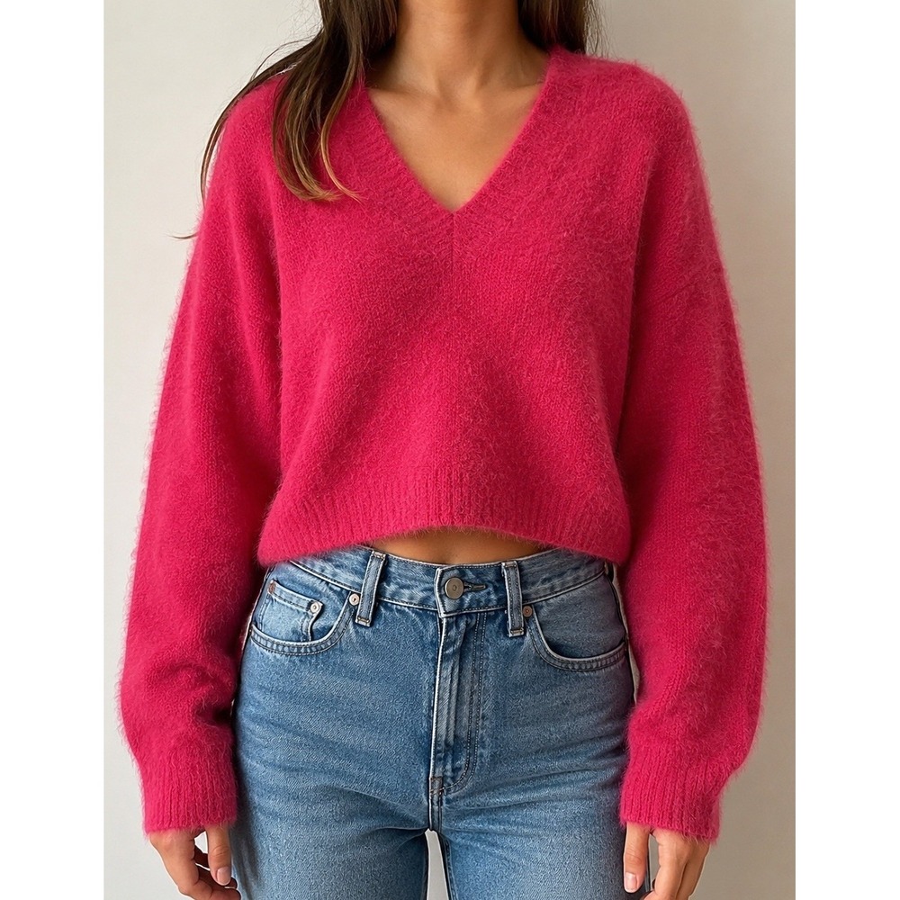 Marine Layer Teddy Eyelash Sweater Womens S Pink Fuzzy Wool Blend Cropped